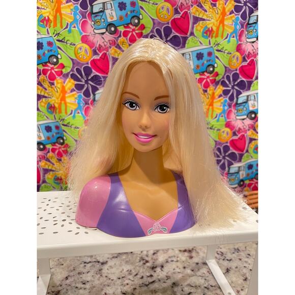 Barbie Styling Head Bust Blonde Purple Pink Top - Picture 1 of 6